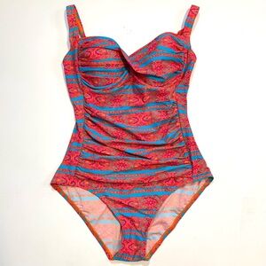 Pursuit Colorful Paisley Striped Pink Blue One Piece Swimsuit Resortwear Modest